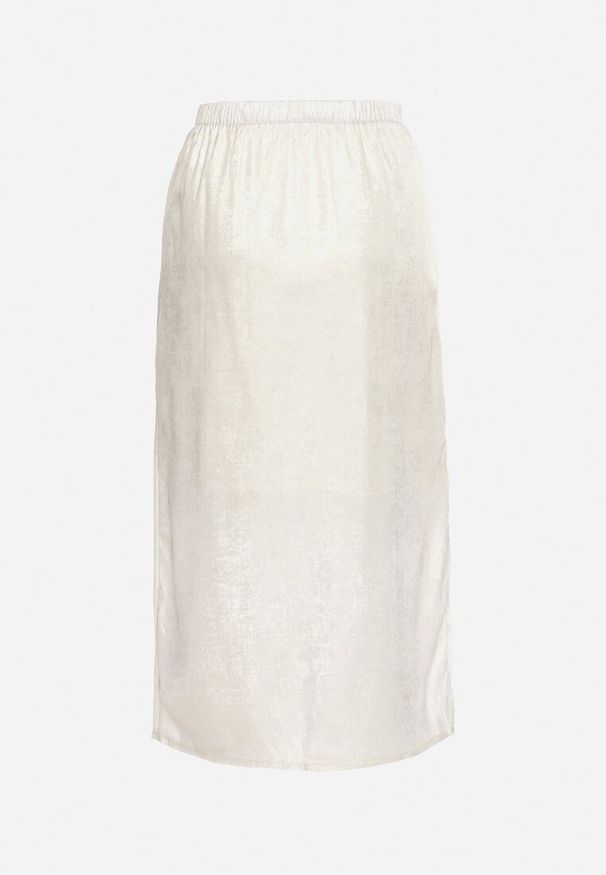 Born2be - Jasnobeżowa Spódnica Midi z Rozcięciem na Boku i Metalicznym Połyskiem Citrulla. Okazja: na co dzień. Kolor: beżowy. Styl: casual, klasyczny, wizytowy