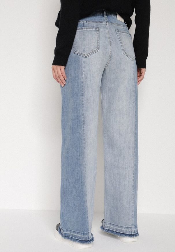 Born2be - Niebieskie Dwukolorowe Jeansy o Szerokim Kroju z Wysokim Stanem Seronore. Okazja: na co dzień. Stan: podwyższony. Kolor: niebieski. Styl: casual