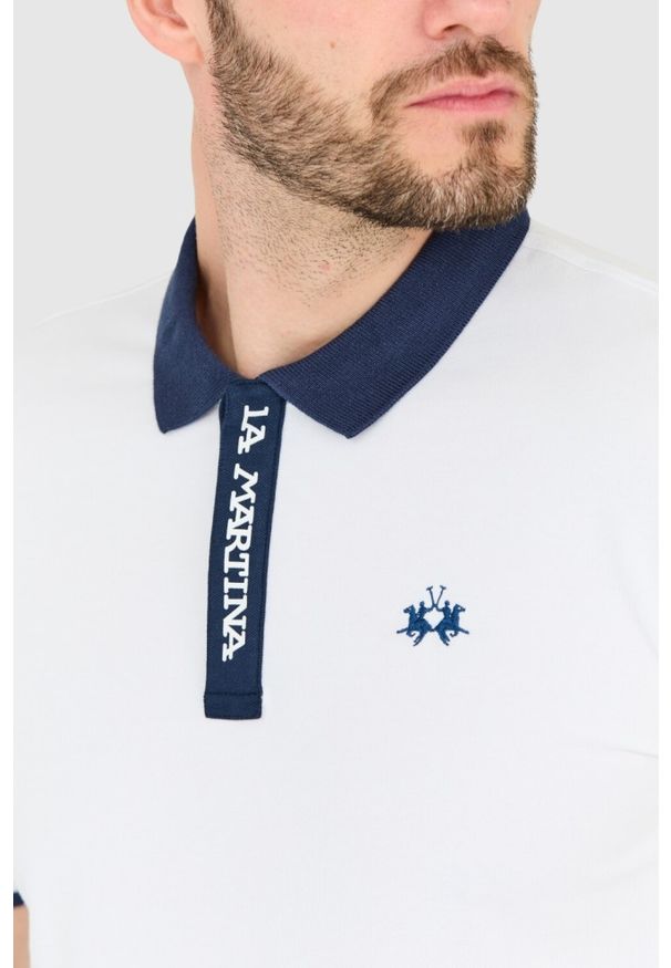 La Martina - LA MARTINA Biała męska koszulka polo, Rozmiar L. Typ kołnierza: polo. Kolor: biały