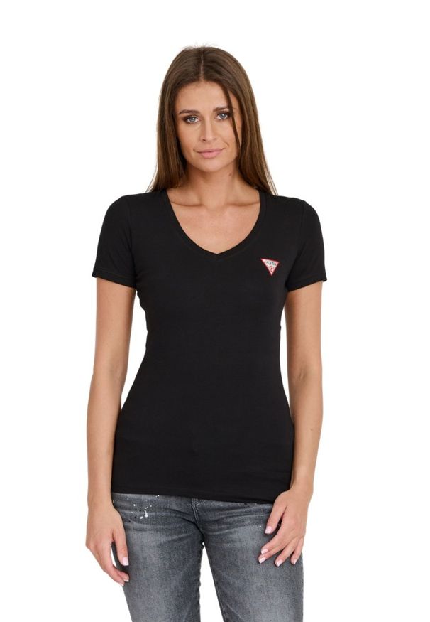 Guess - GUESS Czarny damski t-shirt Mini Triangle Tee, Rozmiar M. Kolor: czarny