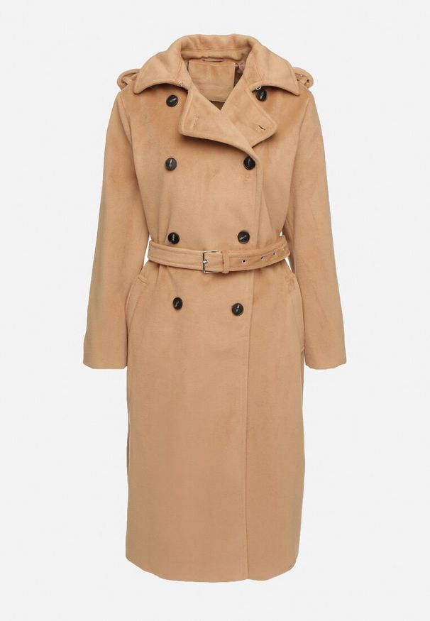 Born2be - CIemnobeżowy Długi Dwurzędowy Płaszcz z Paskiem Senoriel. Okazja: na co dzień. Kolor: beżowy. Materiał: jeans. Długość: długie. Sezon: zima, jesień. Styl: elegancki, casual