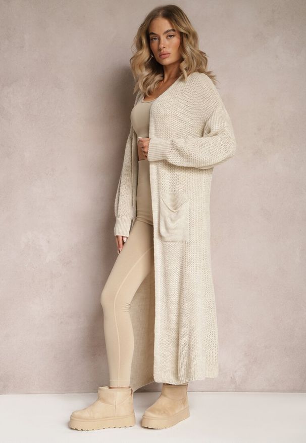Renee - Beżowy Długi Kardigan Oversize Angellona. Kolor: beżowy. Długość: długie