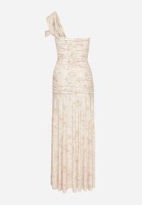 Born2be - Beżowa Taliowana Sukienka na Jedno Ramię w Kwiatowy Wzór Melanisea. Kolor: beżowy. Wzór: kwiaty. Styl: elegancki #7