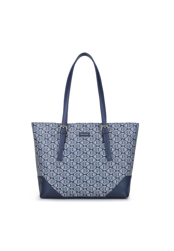Wittchen - Shopperka w geometryczne logo. Kolor: niebieski. Wzór: geometria. Materiał: skórzane. Styl: klasyczny, elegancki, casual
