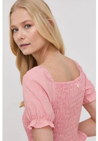 MAX&Co. sukienka bawełniana kolor pomarańczowy midi rozkloszowana. Typ kołnierza: dekolt w karo. Kolor: pomarańczowy. Materiał: bawełna. Długość rękawa: krótki rękaw. Typ sukienki: rozkloszowane. Długość: midi #5