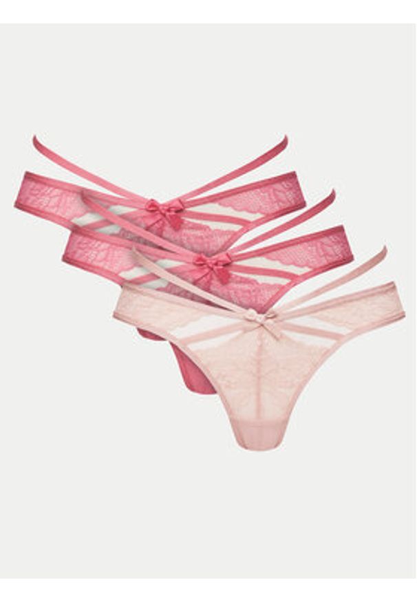 Hunkemöller Komplet 3 par stringów 301423 Różowy. Kolor: różowy. Materiał: syntetyk