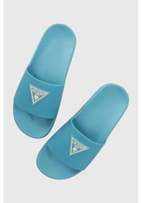 Guess klapki GUESS BEACH SLIPPERS damskie kolor turkusowy E3GZ12 BB00F. Kolor: turkusowy. Materiał: materiał, guma #1