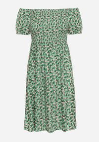 Born2be - Zielona Wiskozowa Sukienka Hiszpanka z Gumkami w Pasie Valdina. Okazja: na co dzień. Typ kołnierza: dekolt hiszpanka. Kolor: zielony. Materiał: wiskoza. Długość rękawa: krótki rękaw. Sezon: lato. Styl: casual, wakacyjny #5