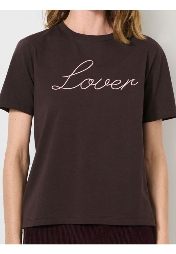 Sinsay - Koszulka z krótkim rękawem - brązowy. Kolor: brązowy. Długość rękawa: krótki rękaw. Długość: krótkie