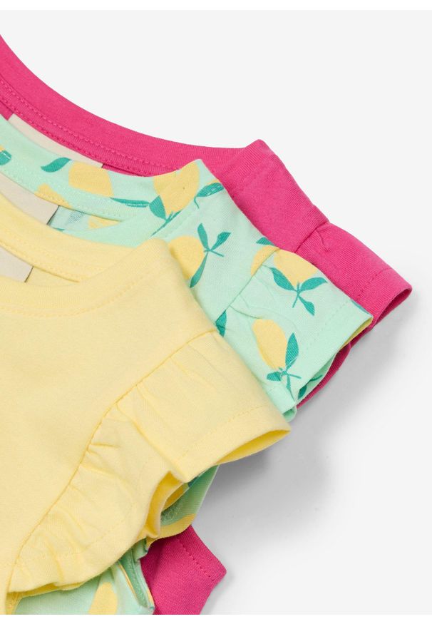 bonprix - Sukienka z dżerseju z czystej bawełny organicznej (3 szt.). Kolor: zielony. Materiał: jersey, bawełna. Długość rękawa: krótki rękaw. Wzór: nadruk. Sezon: lato. Typ sukienki: rozkloszowane