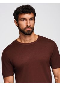 Ombre Clothing - Męska klasyczna dzianinowa koszulka męska ze ściągaczami– ciepłobrązowa V4 - Rozmiar: XL. Kolor: brązowy. Materiał: dzianina. Wzór: gładki, ze splotem. Styl: klasyczny #7