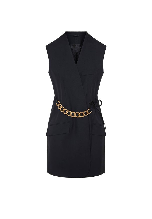 Givenchy - GIVENCHY - Czarna kamizelka ze złotym łańcuchem. Kolor: czarny. Materiał: wełna. Długość: długie. Styl: glamour