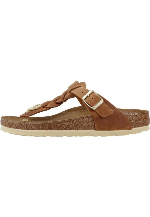 Japonki damskie Birkenstock Gizeh. Kolor: brązowy. Materiał: guma, materiał, skóra, syntetyk