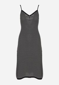 Born2be - Czarno-Biała Sukienka na Regulowanych Ramiączkach z Marszczonym Dekoltem w Paski Fialea. Okazja: na co dzień, na randkę. Typ kołnierza: dekolt w serek. Kolor: czarny. Długość rękawa: na ramiączkach. Wzór: paski. Styl: casual, elegancki, klasyczny #3