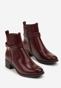 Born2be - Bordowe Botki Sztyblety z Metalicznymi Ozdobami Falavela. Okazja: na co dzień. Zapięcie: zamek. Kolor: czerwony. Wzór: aplikacja. Styl: casual, elegancki #4