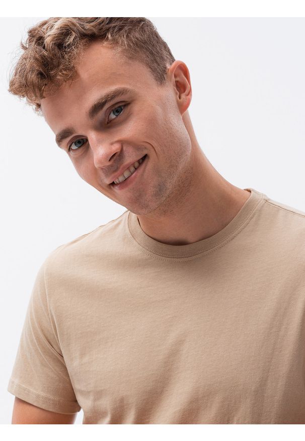 Ombre Clothing - T-shirt męski bawełniany basic S1370 - beżowy - XXL. Kolor: beżowy. Materiał: bawełna. Styl: klasyczny