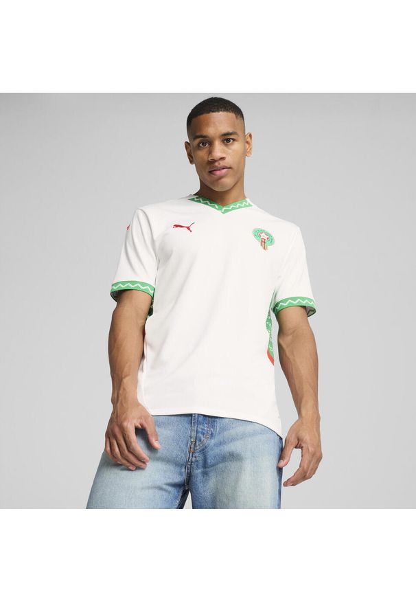 Puma - Męska koszulka wyjazdowa Maroko 2025 PUMA White Fast Green Red. Kolor: czerwony, zielony, biały, wielokolorowy. Sport: piłka nożna