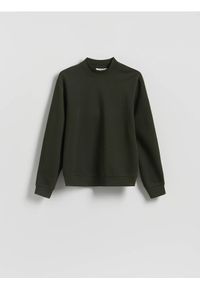 Reserved - Bluza ze stójką - ciemnozielony. Typ kołnierza: kołnierzyk stójkowy. Kolor: zielony. Materiał: dzianina, bawełna