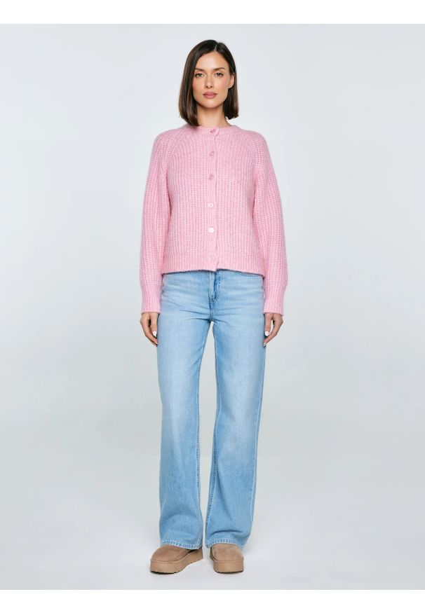 Big-Star - Kardigan damski różowy Rosina 600. Kolor: różowy. Materiał: skóra, materiał. Długość: krótkie