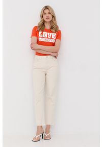 Love Moschino t-shirt damski kolor pomarańczowy. Kolor: pomarańczowy. Wzór: nadruk #5
