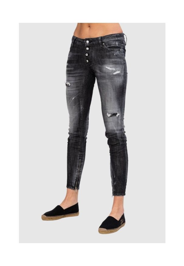 DSQUARED2 Medium waist skinny jeans czarne jeansy damskie, Rozmiar 38. Kolor: czarny. Wzór: aplikacja