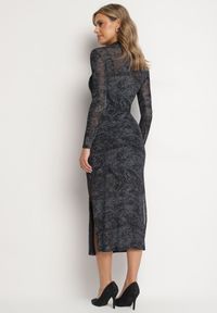 Born2be - Czarno-Szara Siateczkowa Sukienka z Wiskozą o Dopasowanym Kroju z Rozcięciami i Halką Histaria. Okazja: na randkę, na spotkanie biznesowe. Kolor: czarny. Materiał: wiskoza. Długość rękawa: na ramiączkach. Typ sukienki: proste. Styl: biznesowy, klasyczny #5