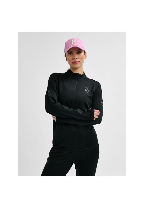 Damski top treningowy z zamkiem błyskawicznym 1/2 Hummel Active PL. Kolor: czarny. Sport: fitness
