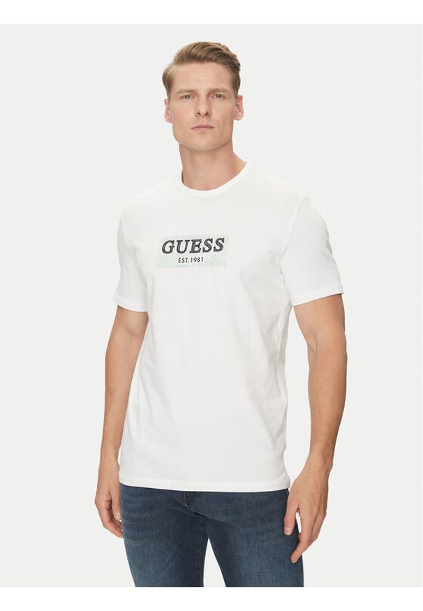 Guess T-Shirt M5GI19 J1314 Biały Slim Fit. Kolor: biały. Materiał: bawełna