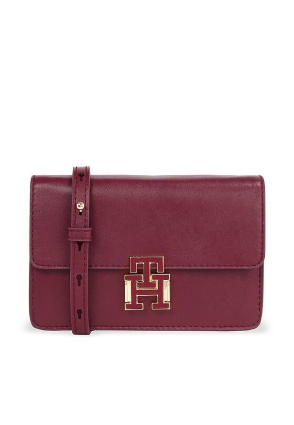 TOMMY HILFIGER - Tommy Hilfiger Torebka Pushlock Leather Small Crossover AW0AW15227 Bordowy. Kolor: czerwony