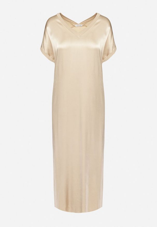 Born2be - Beżowa Wiskozowa Sukienka o Pudełkowym Kroju Oversize Moratina. Okazja: na co dzień. Kolor: beżowy. Materiał: wiskoza. Typ sukienki: oversize. Styl: casual