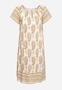 Born2be - Beżowa Wiskozowa Sukienka ze Wzorem Boho Ellivra. Okazja: na co dzień. Kolor: beżowy. Materiał: wiskoza. Wzór: aplikacja. Styl: boho #4