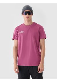 4f - 4F T-shirt regular gładki męski - czerwony M. Okazja: na co dzień. Kolor: czerwony. Materiał: bawełna, jersey, dzianina. Długość rękawa: krótki rękaw. Długość: krótkie. Wzór: gładki. Styl: sportowy, klasyczny, casual
