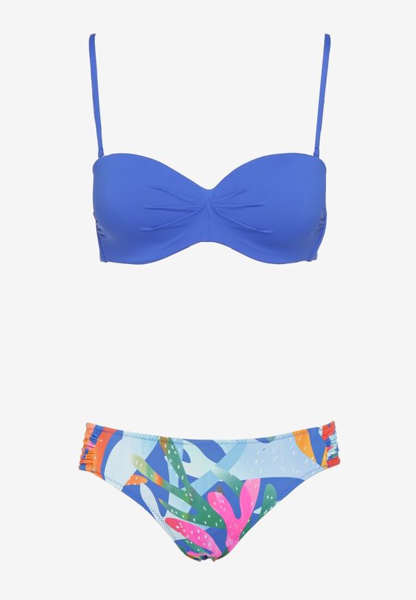 Born2be - Niebieskie Bikini Biustonosz z Marszczeniem i Majtki Figi Efrileia. Kolor: niebieski. Wzór: ażurowy