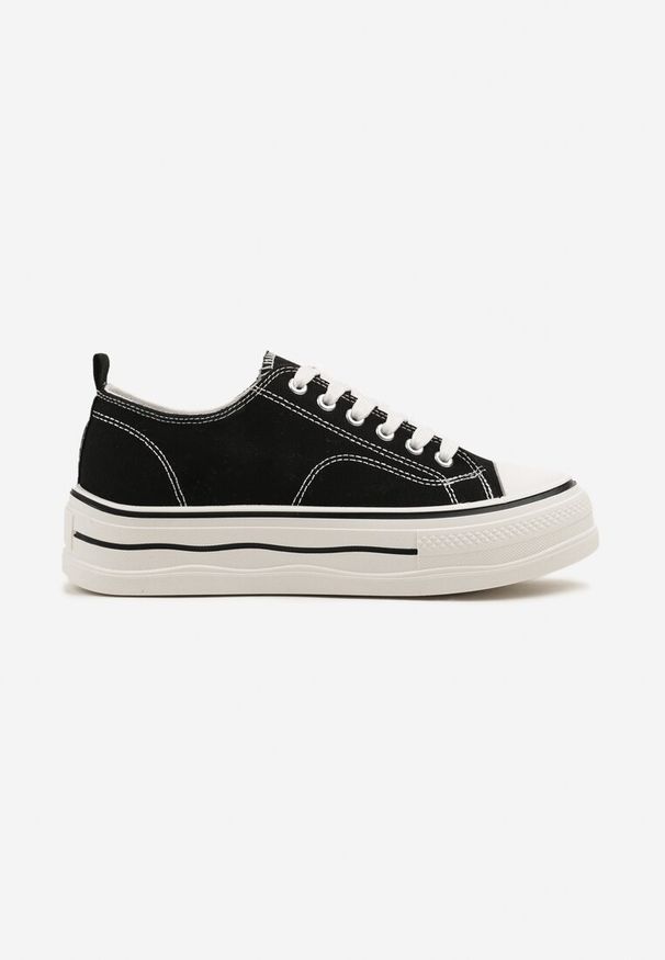 Born2be - Czarne Klasyczne Trampki na Grubej Podeszwie Natileva. Okazja: na co dzień. Kolor: czarny. Materiał: jeans. Szerokość cholewki: normalna. Styl: klasyczny