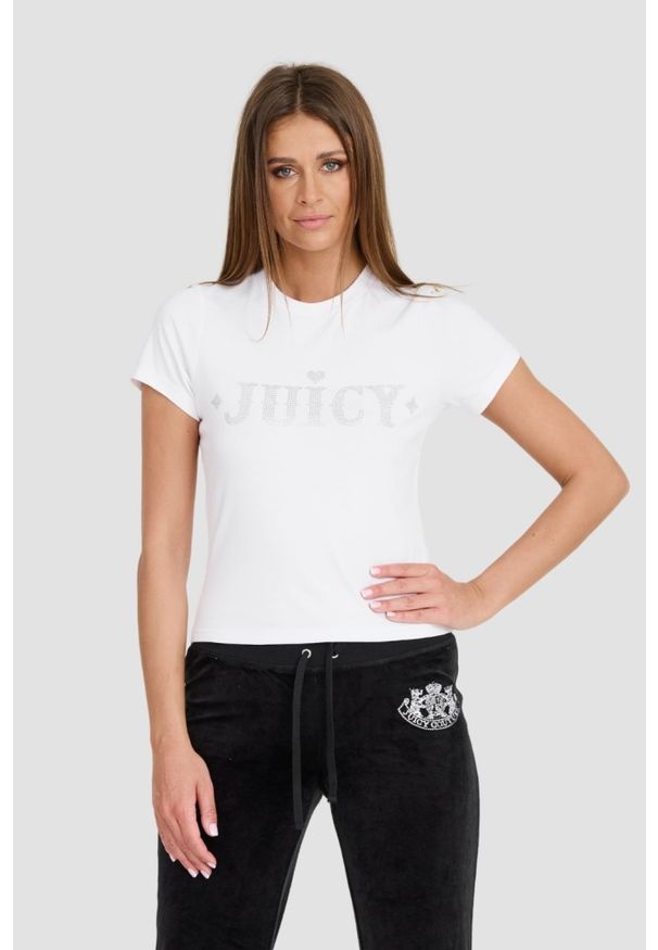 Juicy Couture - JUICY COUTURE Biały damski t-shirt Ryder Rodeo Fitted, Rozmiar S. Kolor: biały