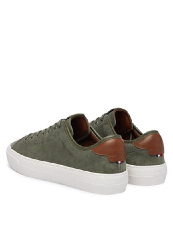 TOMMY HILFIGER - Tommy Hilfiger Sneakersy Dress Casual Mix FM0FM05993 Khaki. Okazja: na co dzień. Kolor: brązowy. Materiał: skóra, zamsz
