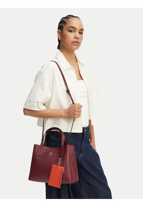 TOMMY HILFIGER - Tommy Hilfiger Torebka Th Icon Mini Satchel AW0AW18722 Brązowy. Kolor: brązowy. Materiał: skórzane