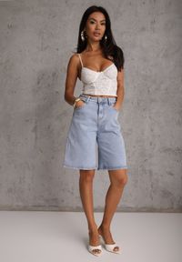 Renee - Jasnoniebieskie Jeansowe Szorty Casual Typu Jorts High Waits z Bawełny Nysalina. Okazja: na co dzień. Stan: podwyższony. Kolor: niebieski. Materiał: jeans, bawełna. Styl: casual #4