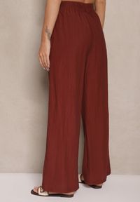 Renee - Bordowe Wiskozowe Spodnie Palazzo High Waist z Lnem Linaselia. Stan: podwyższony. Kolor: czerwony. Materiał: wiskoza, len. Sezon: lato #3
