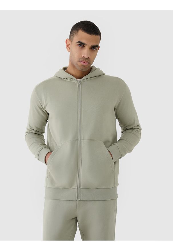 4f - 4F Bluza dresowa rozpinana z kapturem męska - khaki XL. Okazja: na co dzień. Typ kołnierza: kaptur. Kolor: oliwkowy, brązowy, wielokolorowy. Materiał: dresówka. Wzór: gładki, ze splotem. Styl: casual, sportowy