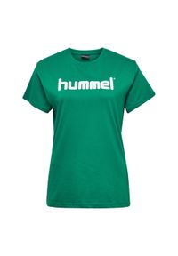 Koszulka sportowa z krótkim rękawem damska Hummel Cotton Logo. Kolor: wielokolorowy, zielony, biały. Długość rękawa: krótki rękaw. Długość: krótkie