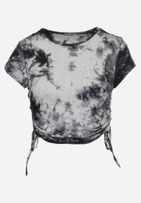 Born2be - Szaro-Czarny T-shirt Tie-Dye z Wiskozy o Krótkim Fasonie Haliarissa. Okazja: na co dzień. Kolor: szary. Materiał: wiskoza. Długość: krótkie. Styl: casual #3