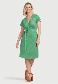 Cellbes - Wzorzysta, kopertowa sukienka z dżerseju. Kolor: zielony. Materiał: jersey. Długość rękawa: krótki rękaw. Typ sukienki: kopertowe #1