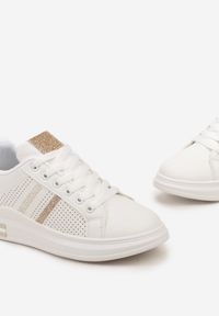 Born2be - Biało-Złote Sneakersy na Grubej Podeszwie z Brokatowymi Wstawkami Ralita. Kolor: biały. Obcas: na płaskiej podeszwie #2