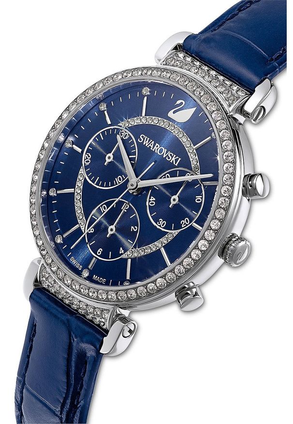 Swarovski - Zegarek PASSAGE CHRONO. Kolor: niebieski. Materiał: skóra, materiał