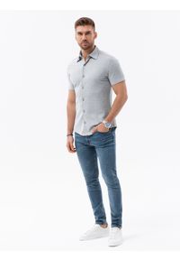 Ombre Clothing - Dzianinowa męska koszula slim fit z krótkim rękawem i kołnierzykiem – szara V5 OM-SHSS-0100 - XXL. Typ kołnierza: polo. Kolor: szary. Materiał: dzianina. Długość rękawa: krótki rękaw. Długość: krótkie. Styl: sportowy, elegancki #4