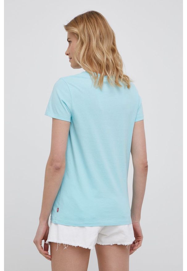 Levi's® - Levi's t-shirt bawełniany kolor turkusowy. Okazja: na co dzień, na spotkanie biznesowe. Kolor: turkusowy. Materiał: bawełna. Długość rękawa: krótki rękaw. Długość: krótkie. Wzór: nadruk. Styl: biznesowy, casual