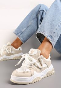 Renee - Beżowe Sneakersy na Niskiej Platformie z Grubymi Sznurówkami Nerisses. Kolor: beżowy. Obcas: na platformie