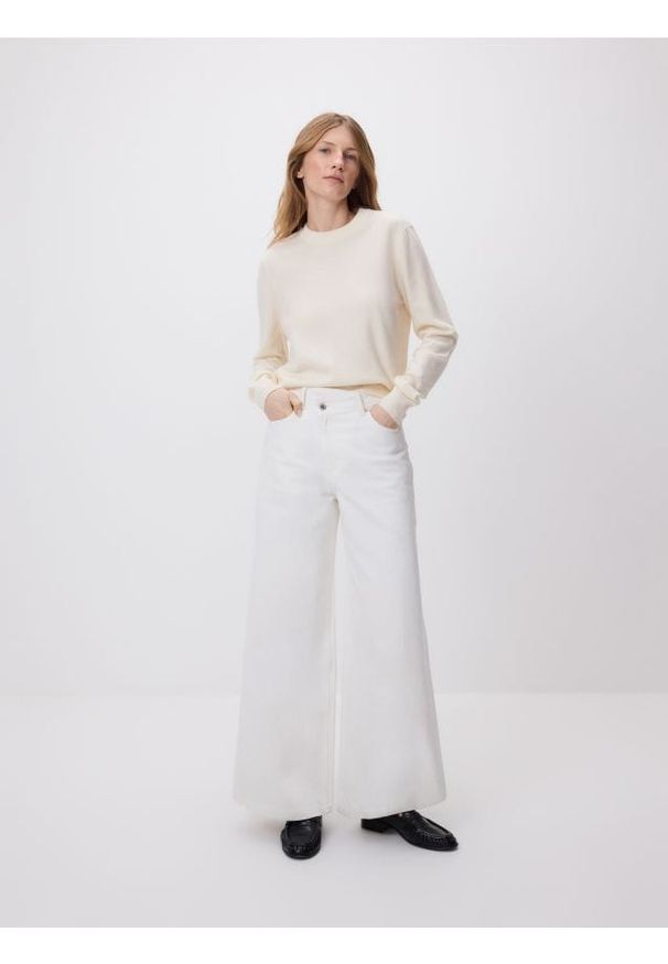 Reserved - Sweter z wełny merino - złamana biel. Materiał: wełna