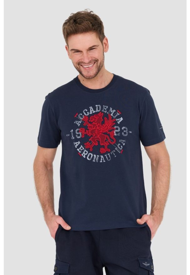 Aeronautica Militare - AERONAUTICA MILITARE Granatowy bawełniany męski t-shirt M.C., Rozmiar XL. Kolor: niebieski. Materiał: bawełna